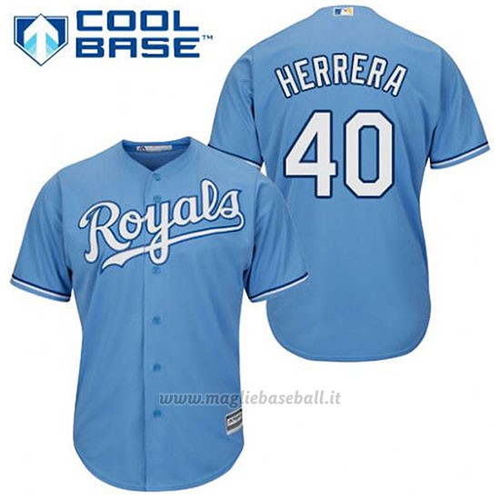 Maglia Baseball Uomo Kansas City Royals Kelvin Herrera 40 Powder Blu Alterner Cool Base